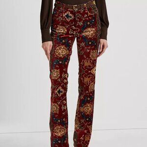 Ralph Lauren Women's Printed Velvet High-Rise Boot Pants